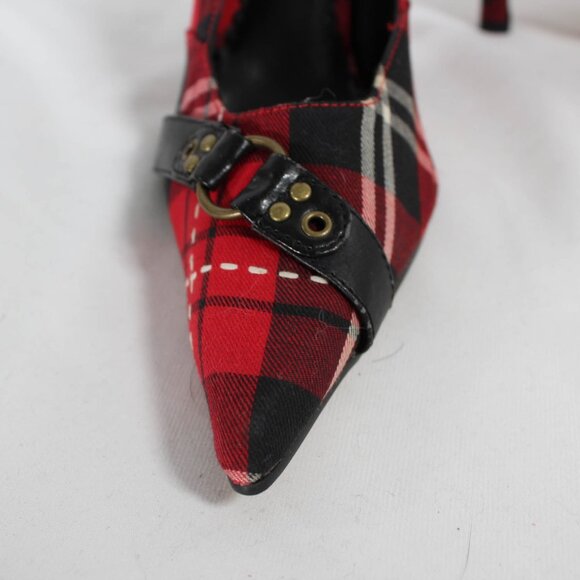 Vintage Y2K Pointed Toe High Heels Red Tartan Plaid Size 7 1/2 Punk & Emo Goth - Picture 3 of 15